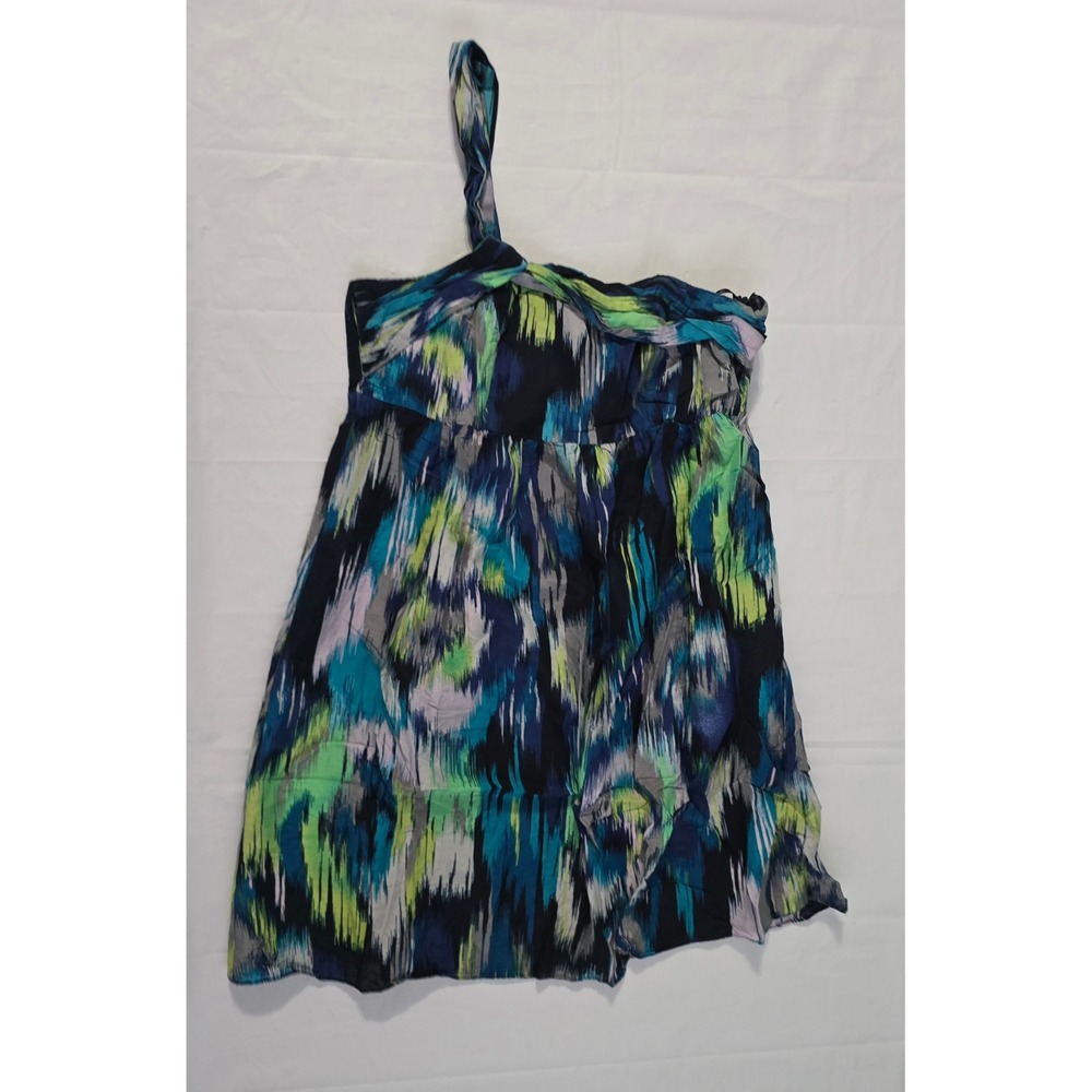 Ann Taylor LOFT One Shoulder Ikat Print Mini Dress Blue Green Size 8 - Picture 3 of 16